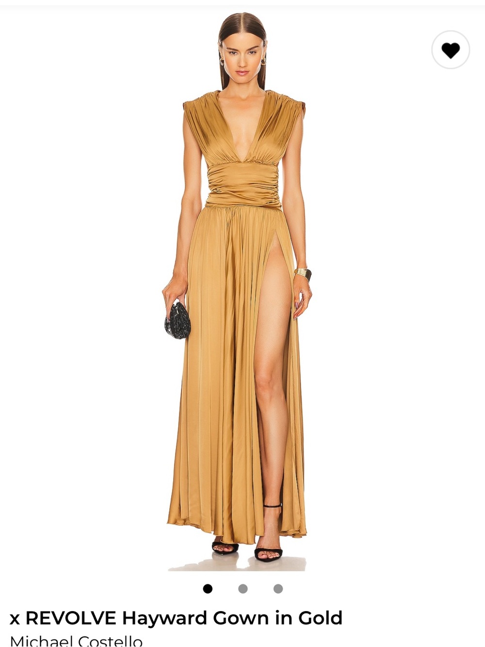 Michael Costello Gold Plunge Maxi Gown with High Slit
